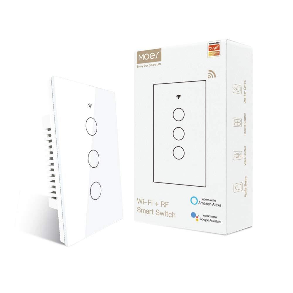 Interruptor 3 tomas inteligente, Wi-Fi, control voz Alexa y Google, blanco
