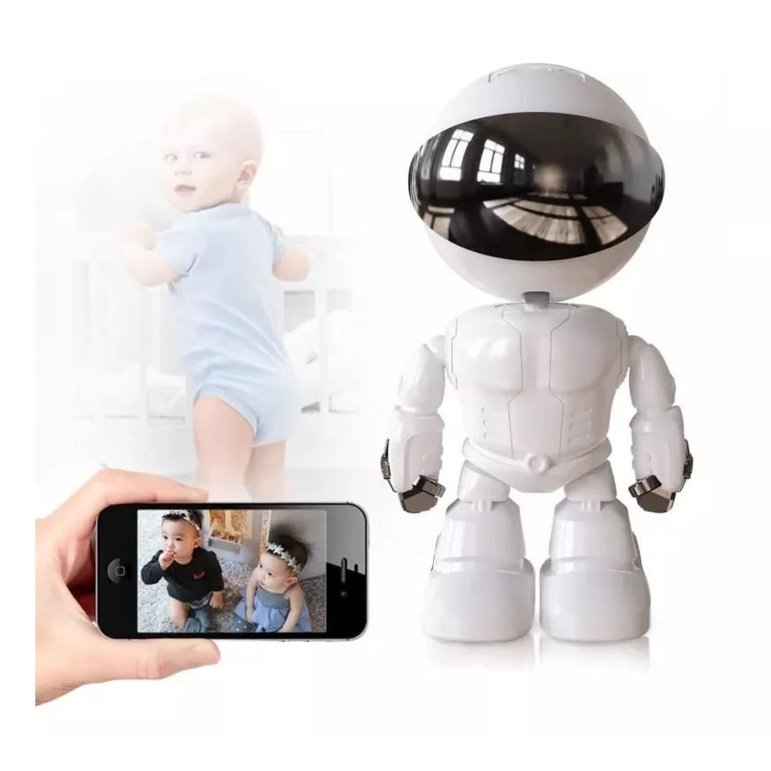 Monitor robot de bebé cámara Wi-Fi HD, seguridad, visión nocturna, blanco