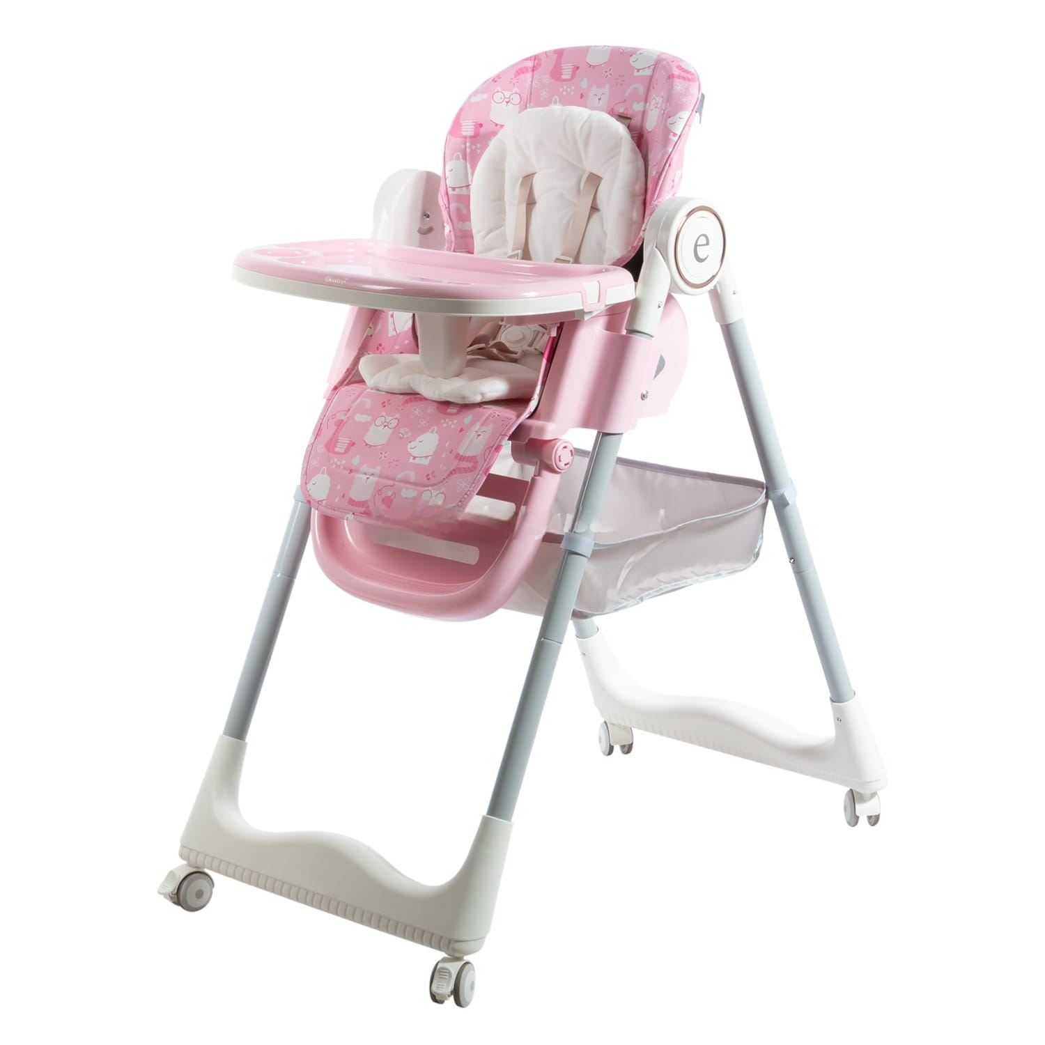 Silla de comer para bebé plegable, graduable, rosado