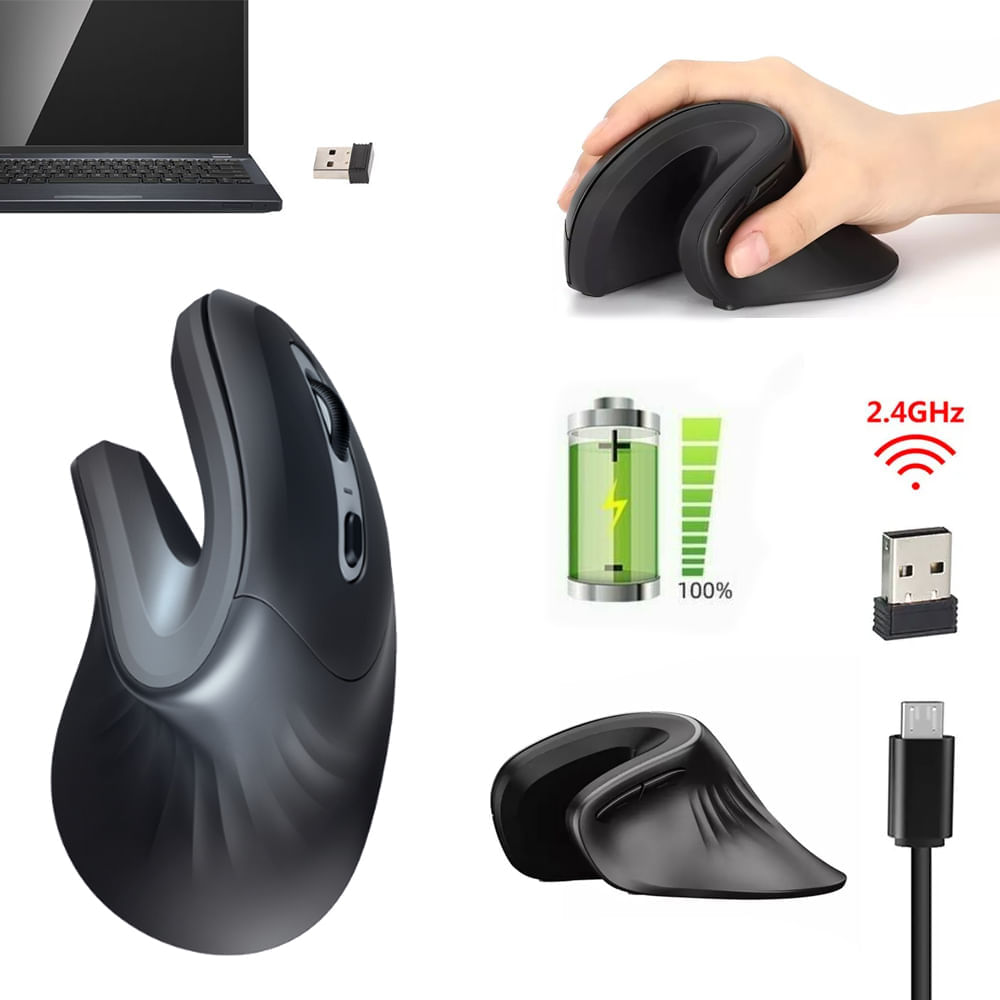 Imagen 2 del producto Mouse inalámbrico vertical Santofa S1480 Inalámbrico Santofa S1480, receptor USB, 1600 dpi, negro