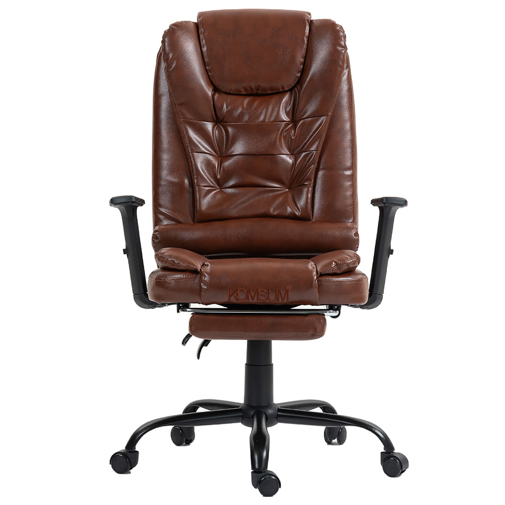 Imagen 2 del producto Silla ergonómica de oficina gerencial Komsum, base de acero roma, reclinable 155°, marrón claro