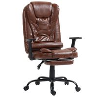 Silla ergonómica de oficina gerencial Komsum, base de acero roma, reclinable 155°, marrón claro