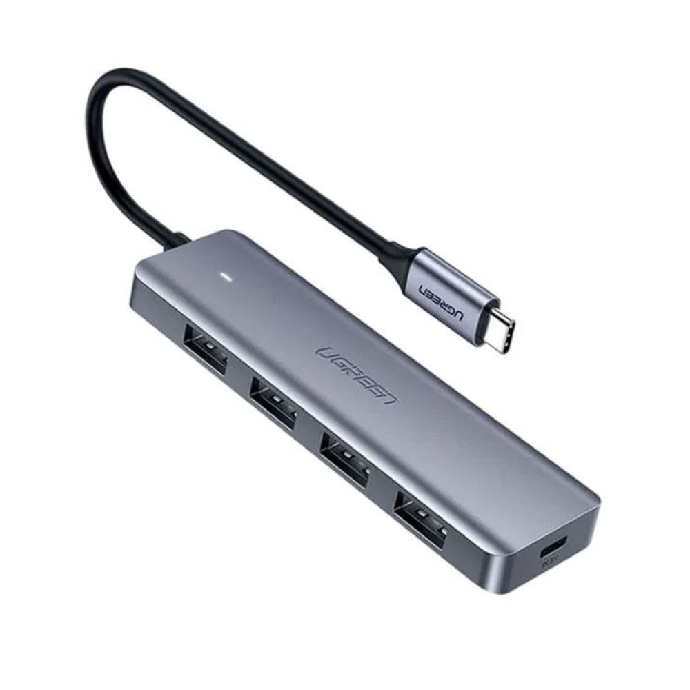 Hub Ugreen 70336 4 en 1, tipo con 4 puertos USB 3.0, fuente de alimentación, gris