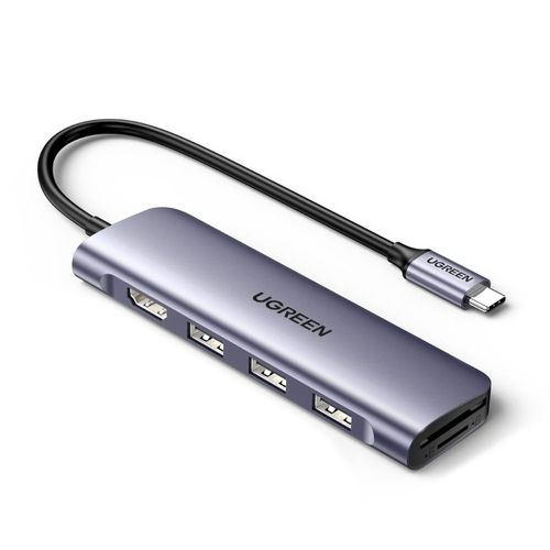 Hub Ugreen 6 en 1, tipo C a HDMI 4K, USB 3.0, lectores de tarjetas
