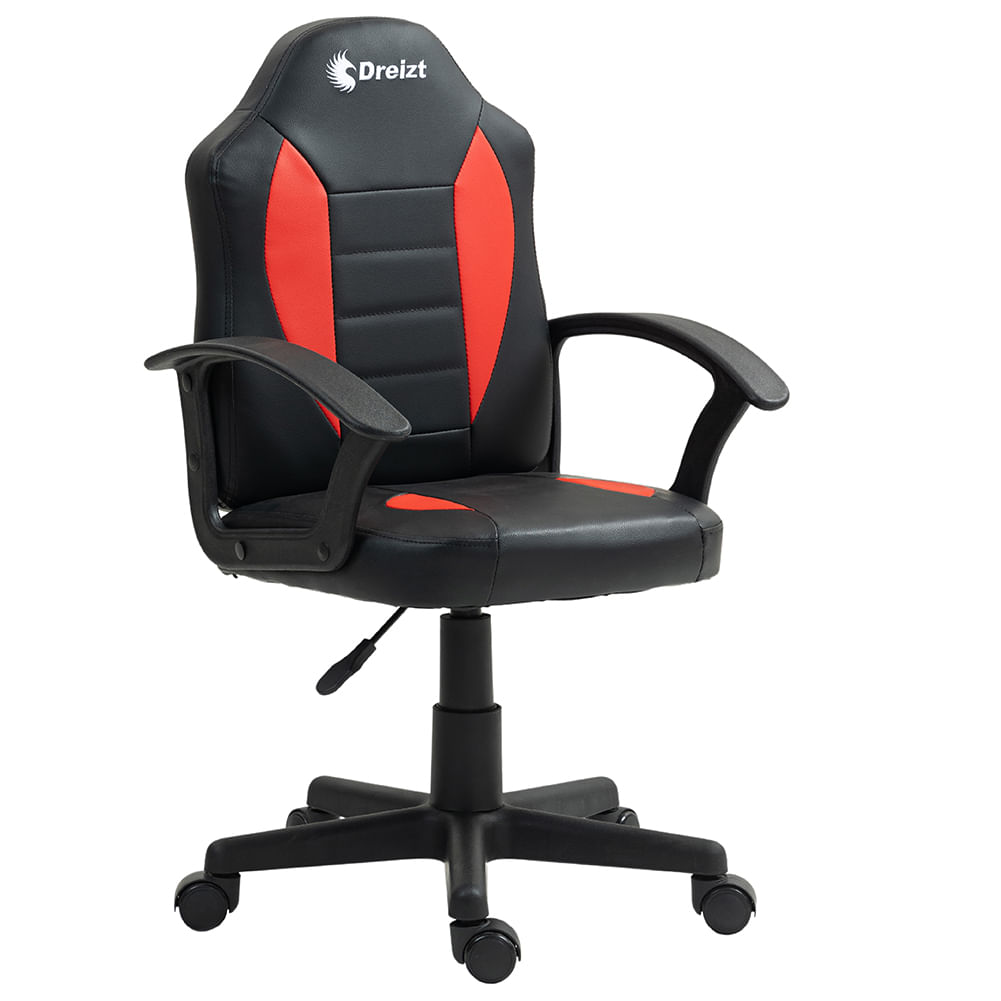Silla para niños Gamer Dreizt Play Series Infantil, altura regulable, cuero PU, ruedas 50 mm, soporte 50 kg, rojo