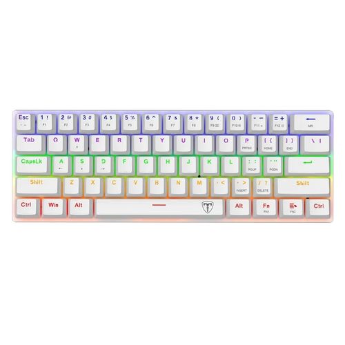 Teclado mecánico Gamer T-Dagger Rainbow 60%, Switch Brown, retroiluminado, USB-C, blanco