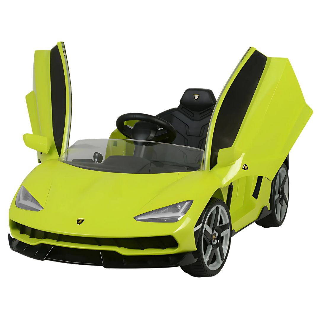Carro a batería deportivo Lamborghini Centenary licenciado, 2 motores de 45W, sonido real y puertas estilo murciélago, amarillo