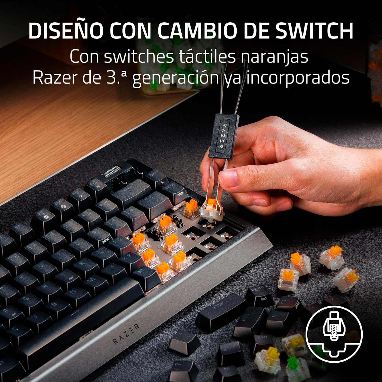 Imagen 2 del producto Teclado gamer alámbrico Razer BlackWidow V4, conexión USB, 75% mecánico, idioma inglés, Chroma RGB, Orange Switch, negro