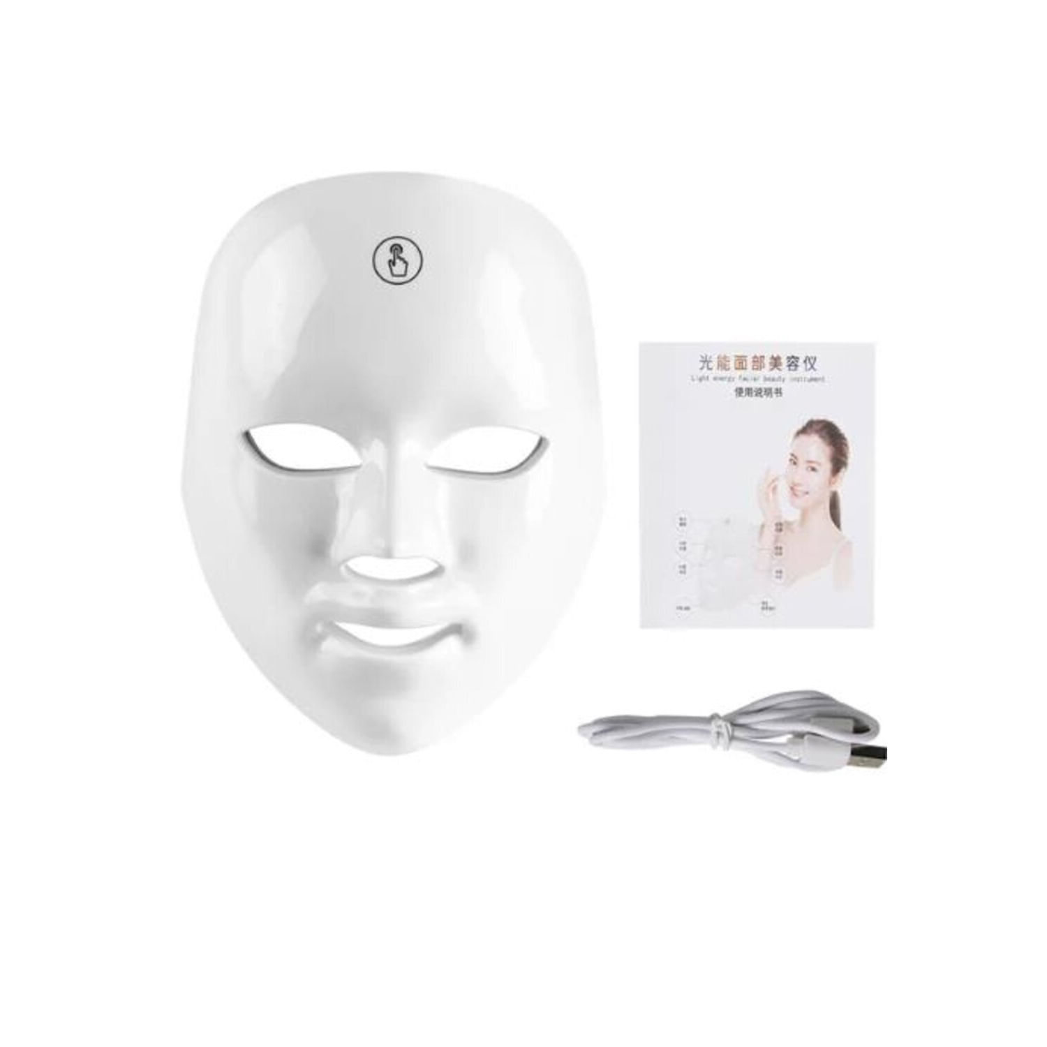 Máscara facial LED rejuvenecedora 7 colores blanco, diseño ergonómico, gel de sílice médico