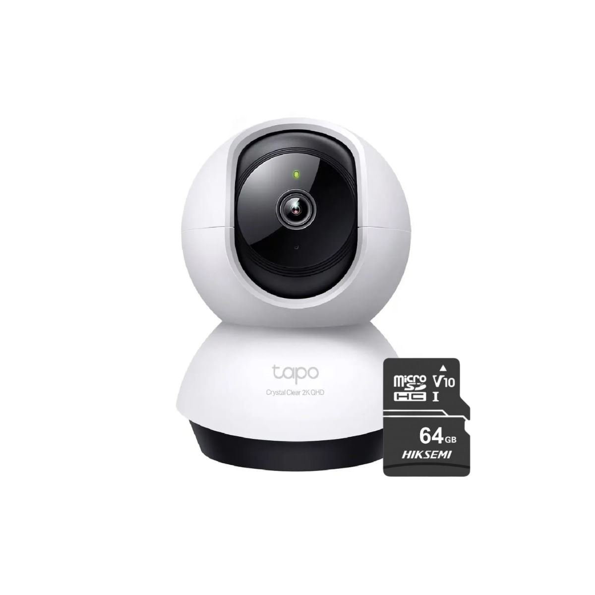 Cámara de seguridad Wi-Fi 360° tapo C220 2K + micro SD 64 GB, visión panorámica, control por voz, blanca