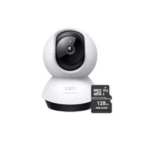 Cámara de seguridad Wifi TP-Link Tapo C220 2K + Micro SD 128GB, visión 360° y alarma, blanco
