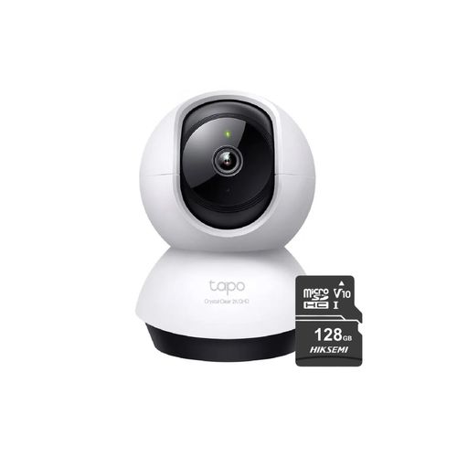Cámara de seguridad Wifi TP-Link Tapo C220 2K + Micro SD 128GB, visión 360° y alarma, blanco