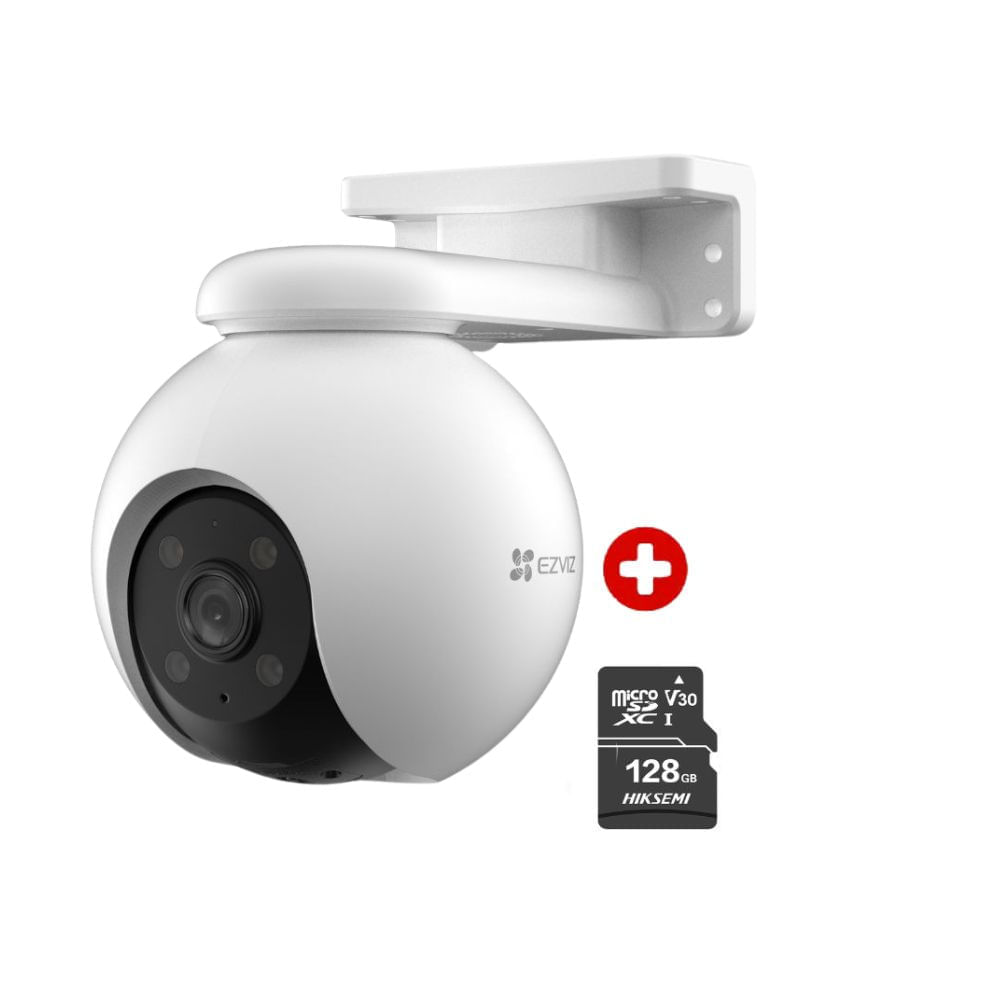 Cámara de seguridad EZVIZ H8 Pro 3K + Micro SD 128GB, visión nocturna a color, cobertura 360°, blanco