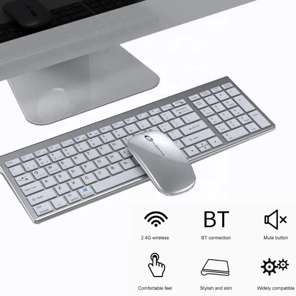 Imagen 2 del producto Combo Teclado + Mouse Vilbon Silent Touch bluetooth, conexión usb, recargable, blanco