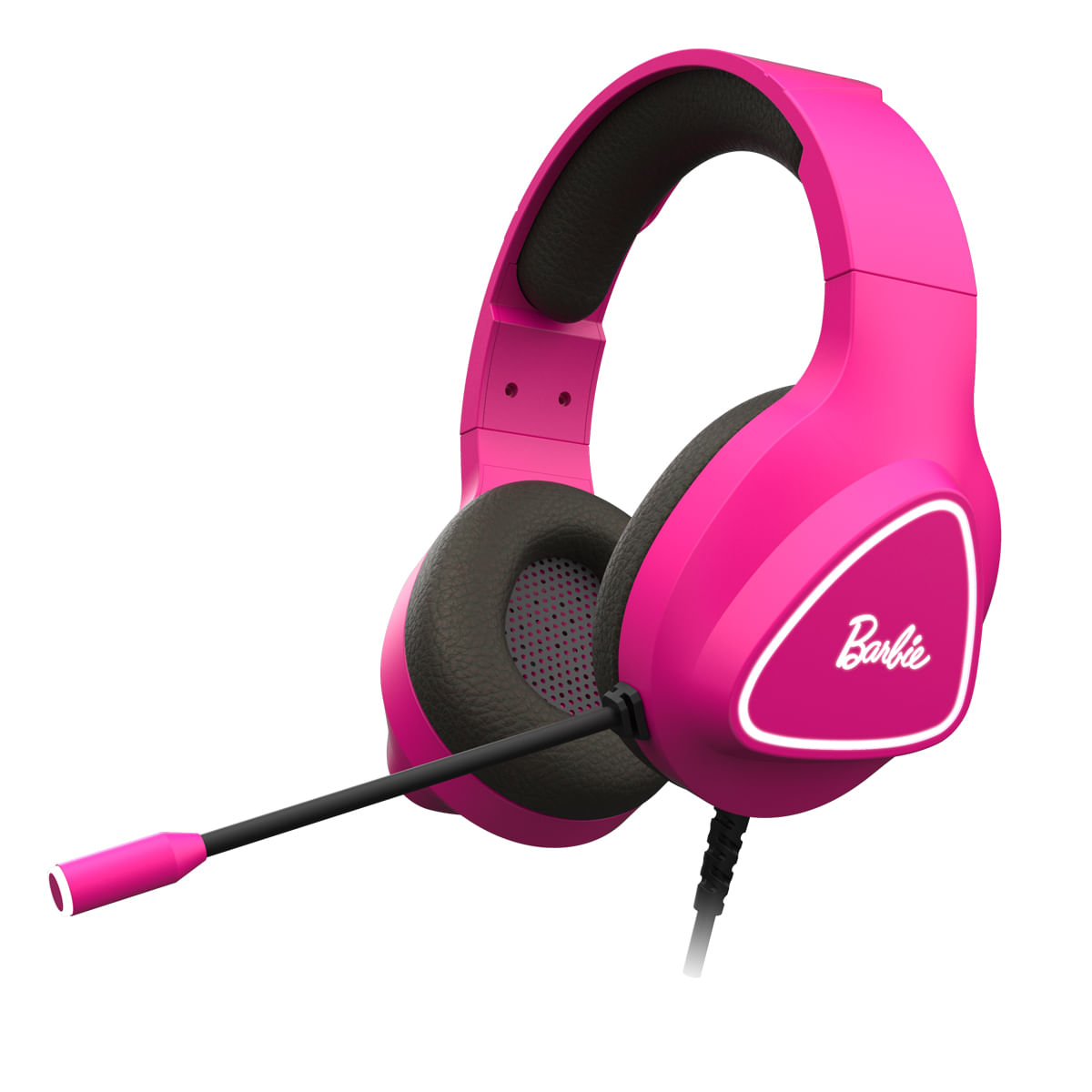 Audífonos gamer Krom Barbie Khali conexión usb/3.5mm, LED blanco, omnidireccional, multiplataforma, rosado