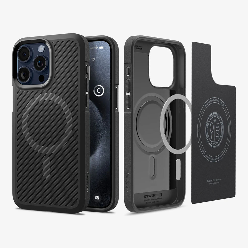 Imagen 2 del producto Case para iPhone 15 Pro Core Armor MagFit, color negro mate, diseño delgado, protección resistente.