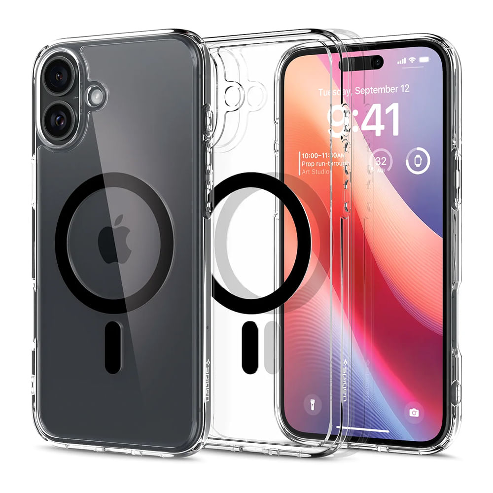 Case para iPhone 16 Ultra Hybrid MagFit, color negro, transparente, protección de cámara, compatible con MagSafe
