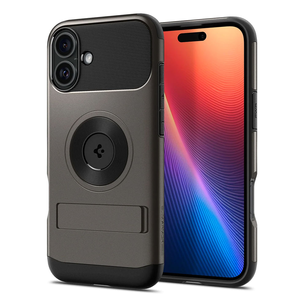 Case para iPhone 16 Slim Armor MagFit, color gunmetal, diseño fino y fuerte, con MagSafe