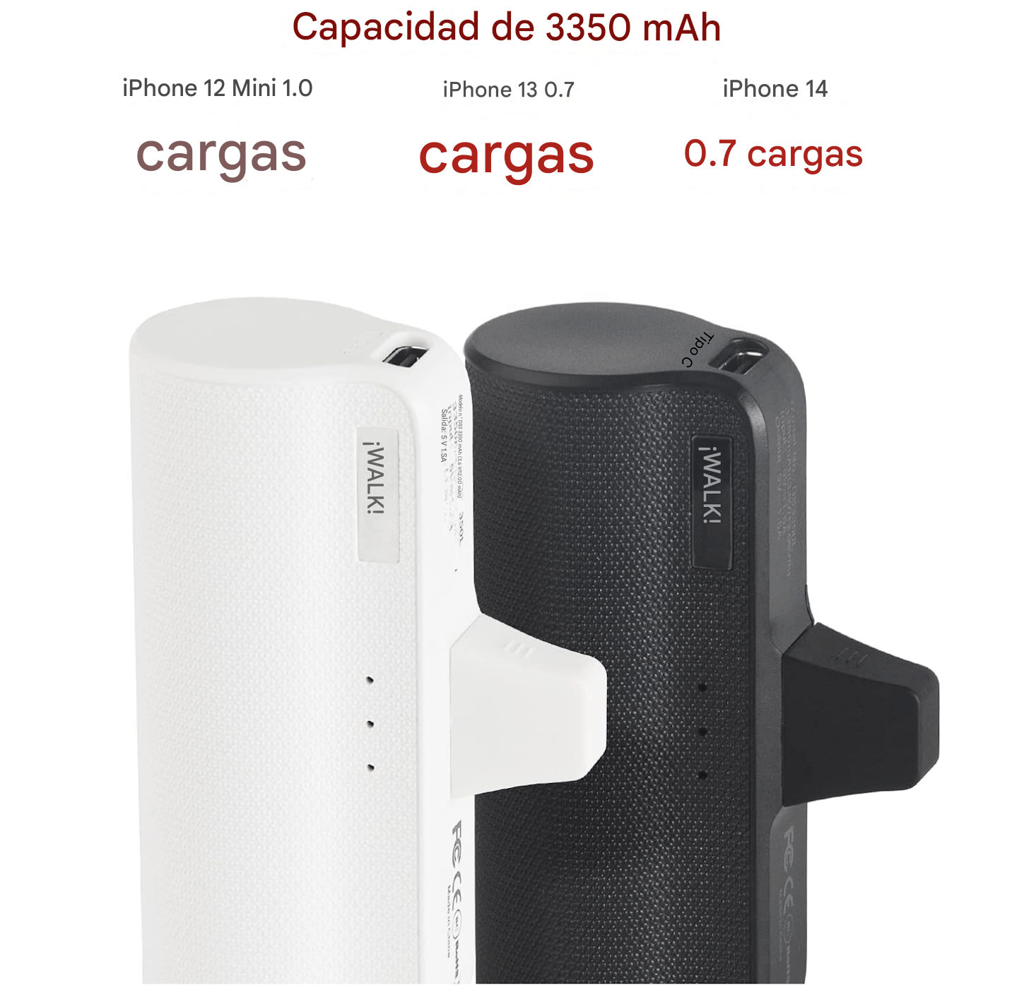 Imagen 2 del producto Batería portátil Iwalk DS3350L ultracompacto pack 2, mini cargador portátil para iPhone, blanco y negro