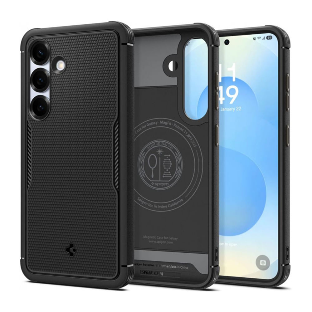 Case para Samsung Galaxy S25 Core Armor MagFit, color negro mate, diseño robusto, protección contra impactos