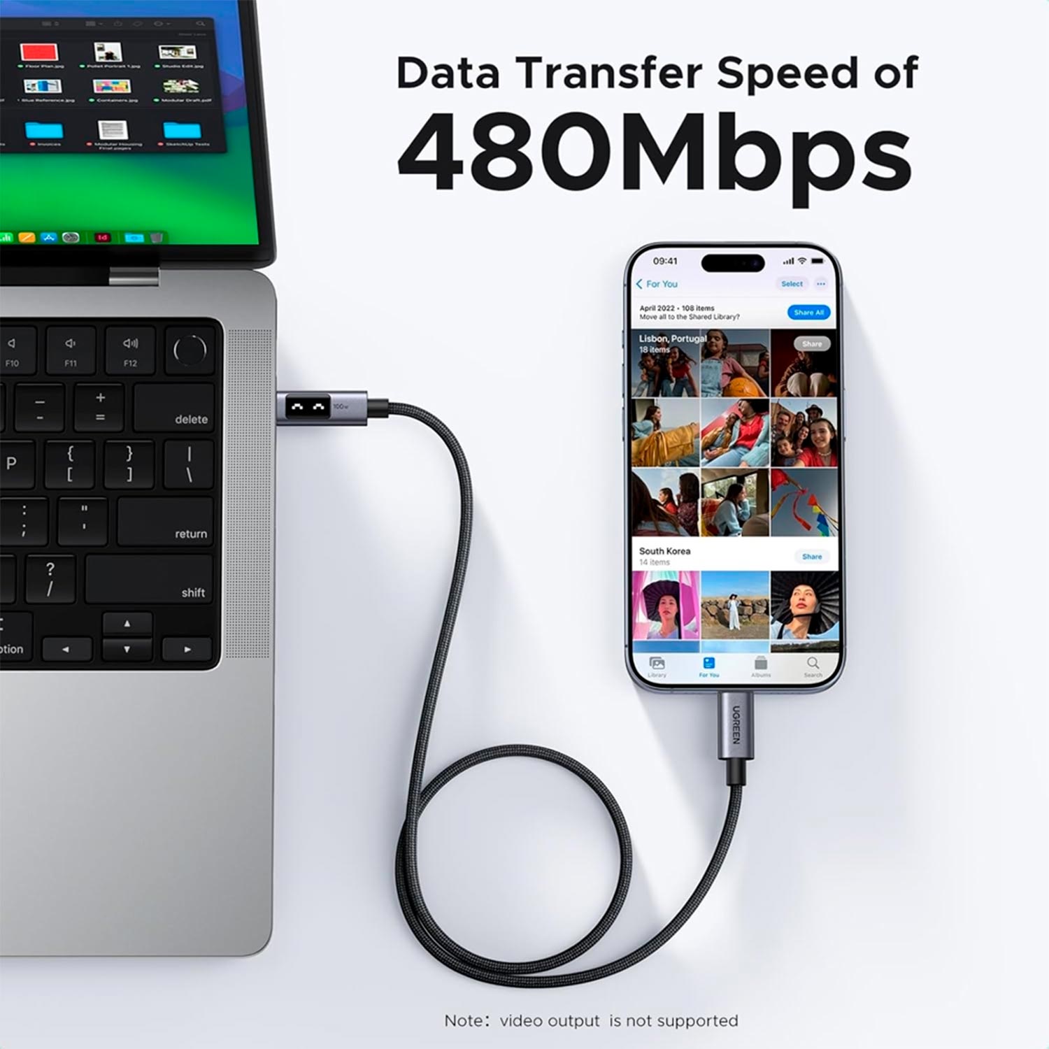 Imagen 2 del producto Cable Ugreen Uno USB-C a USB-C PD 100W, 2 metros, carga rápida, pantalla LED y diseño resistente