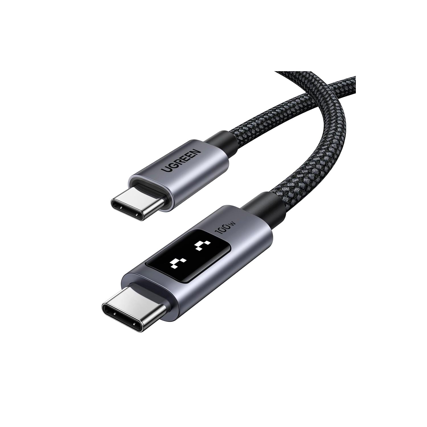 Cable Ugreen Uno USB-C a USB-C PD 100W, 2 metros, carga rápida, pantalla LED y diseño resistente