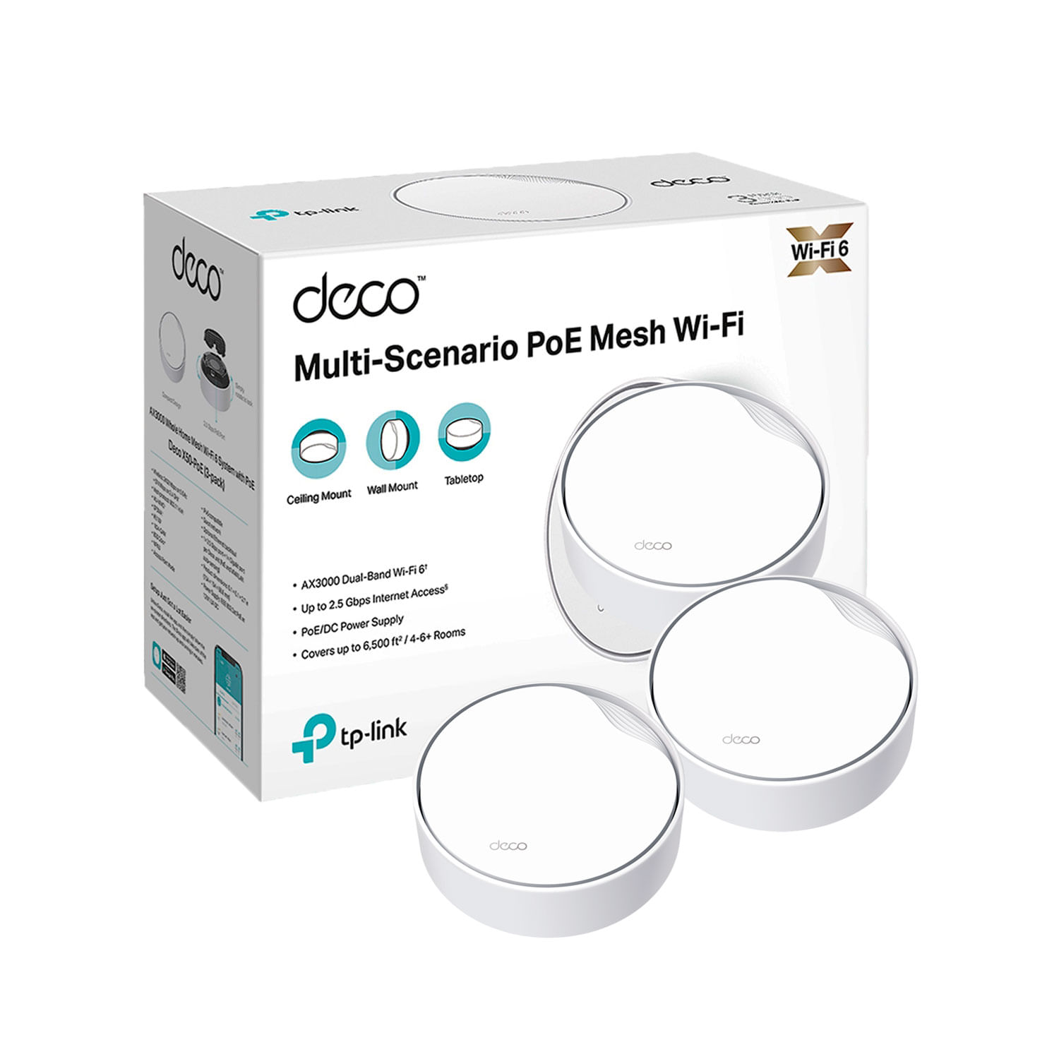 TP-Link Deco X50-PoE, WiFi 6, sistema mesh, AX3000, HomeShield, 3 Pack, red doméstica, multigigabit