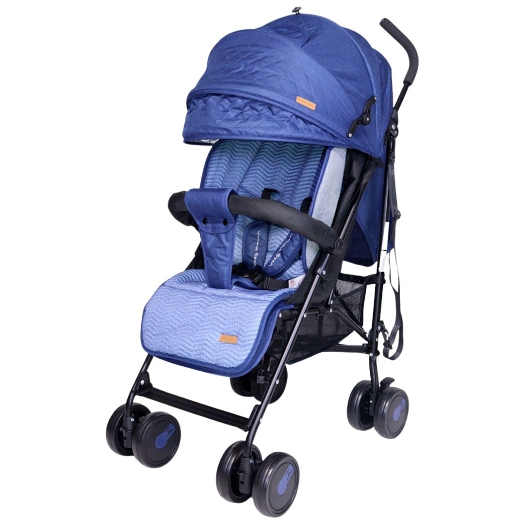 Coche bastón de Lujo Newburn, reclinable, capota expandible, cubrepiés incluido, azul