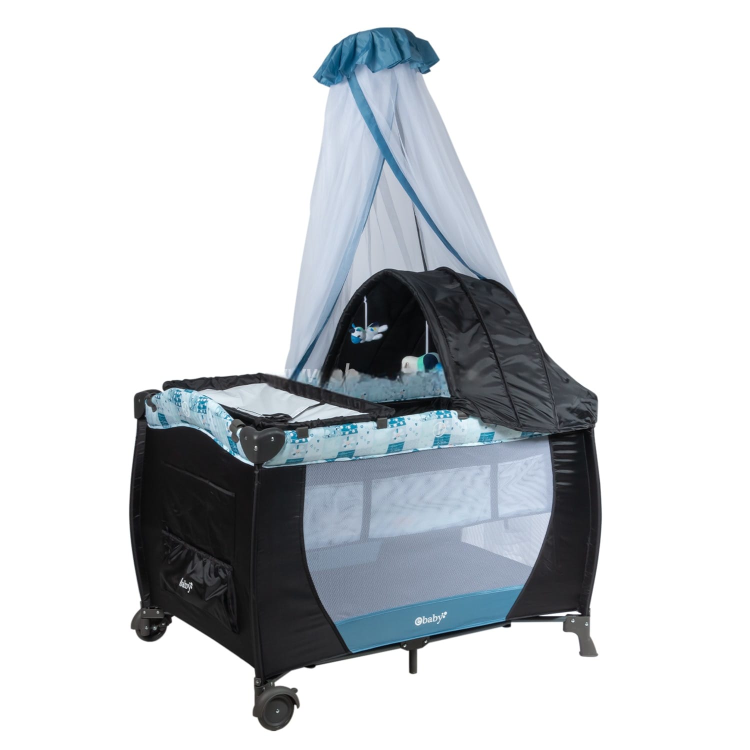 Cuna corral Sally Ebaby para bebé, función mecedora, azul