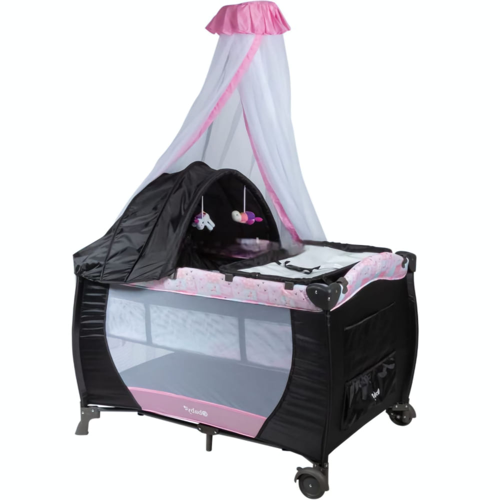 Cuna corral Sally Ebaby para bebé, función mecedora, rosado