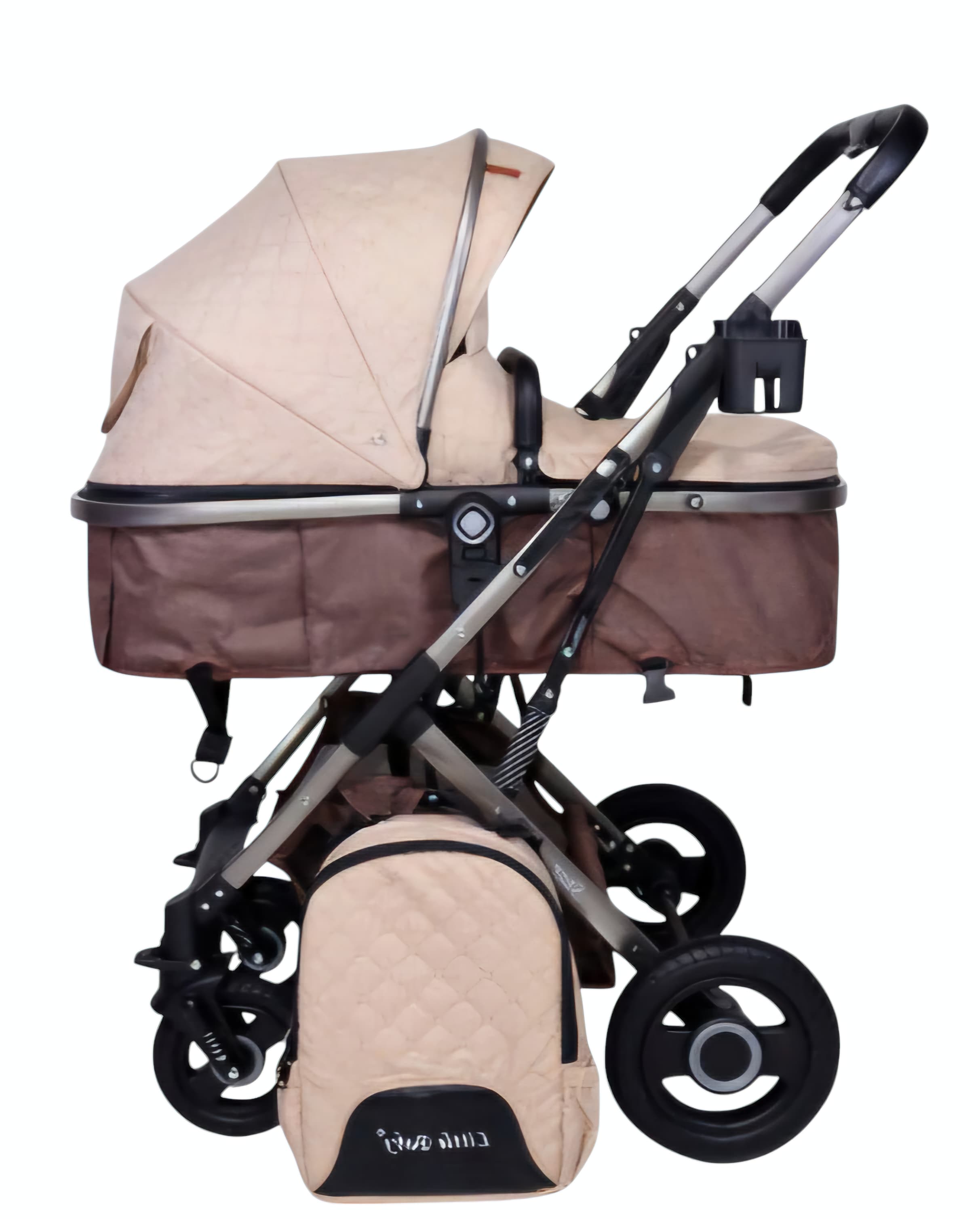 Coche moisés Silverstar para bebe de lujo, llantas de caucho, beige + Mochila