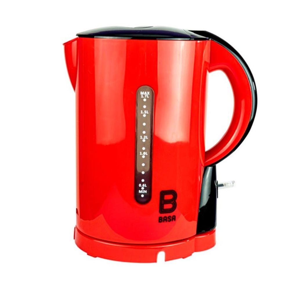Hervidor eléctrico Basa Curve Style 1800W, 1.7 litros, base giratoria, automático, rojo