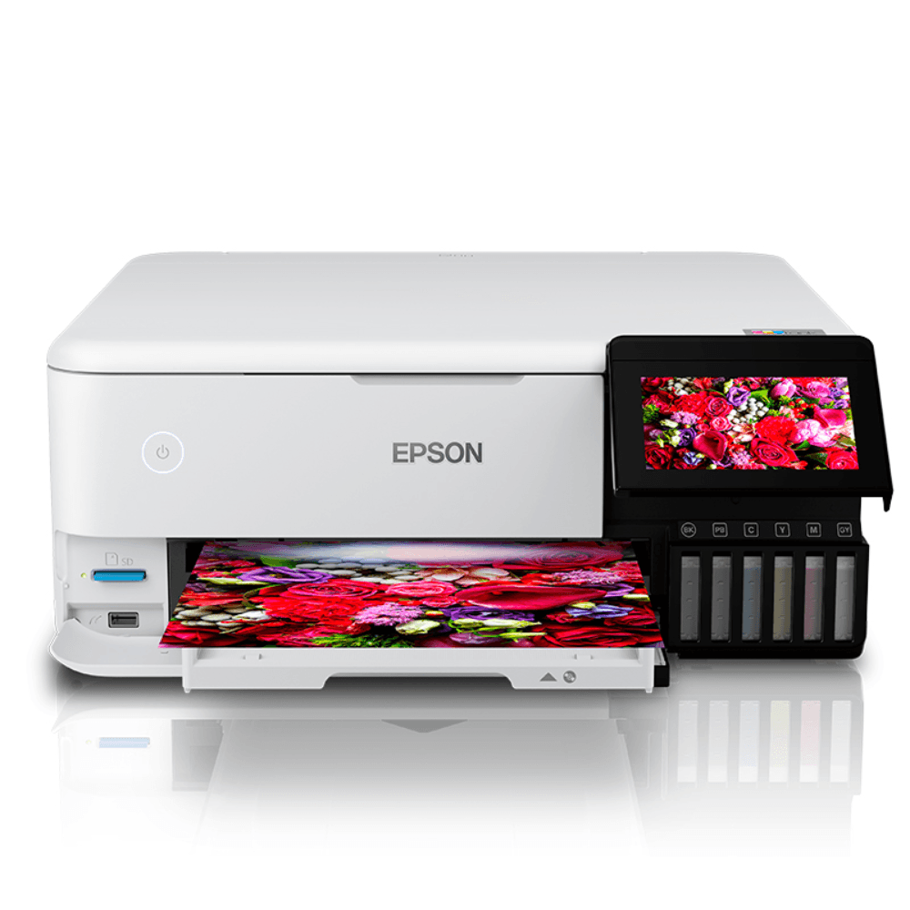 Impresora multifuncional fotográfica Epson EcoTank L8160 inalámbrica, Wi-Fi, inyección, con tanques de tintas, blanco