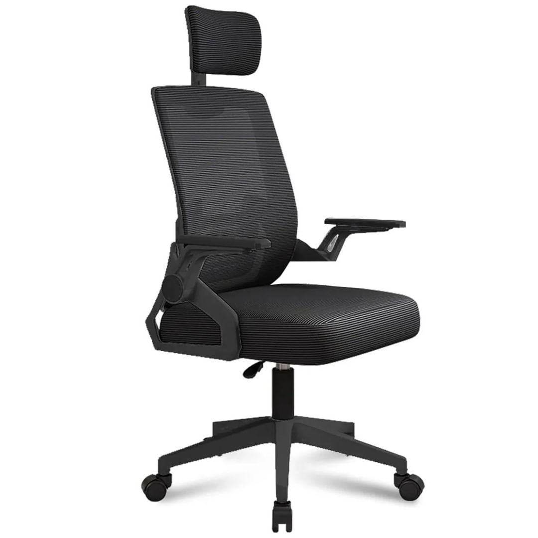 Silla  de oficina Cadi ergonómica con cabecera, respaldo regulable, negro