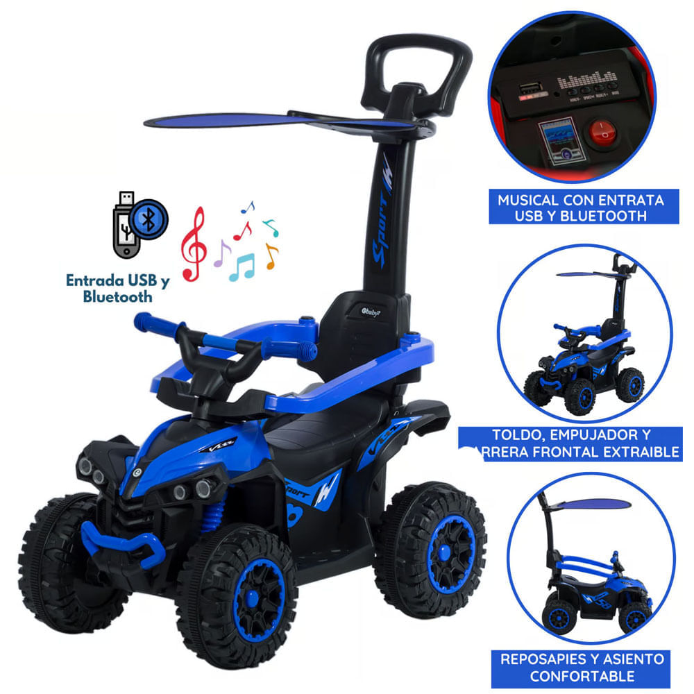Imagen 2 del producto Cuatrimoto Ebaby, musical con luces y sombrilla, azul - EB357