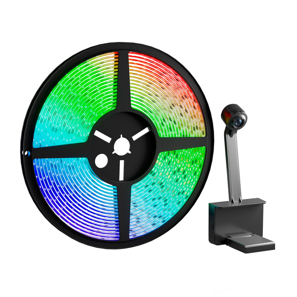 Cinta LED Nexxt para TV 55-65", 3.8m, cámara sincronizada con pantalla, control por voz Alexa, RGB,  bluetooth, Wi-Fi, blanco