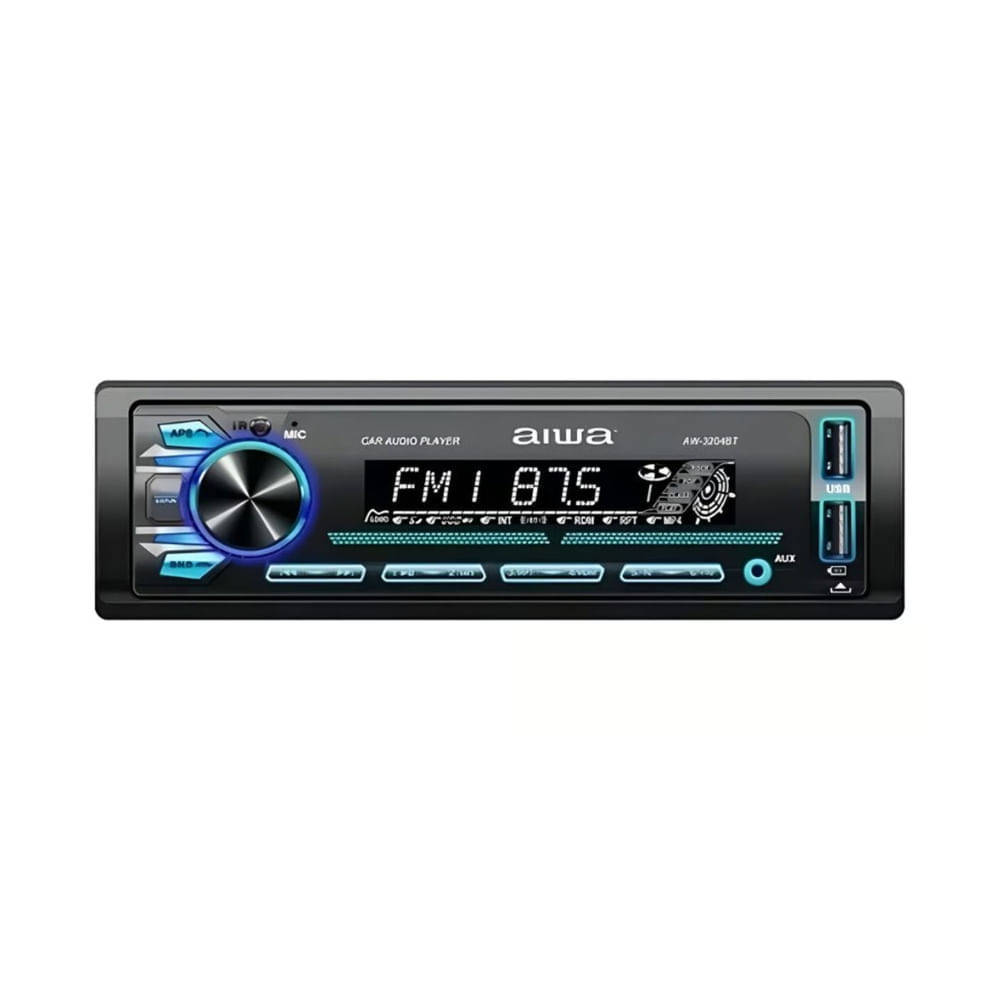 Autoradio Aiwa bluetooth AUX 7, control remoto, panel desmontable, negro - AW-3240BT