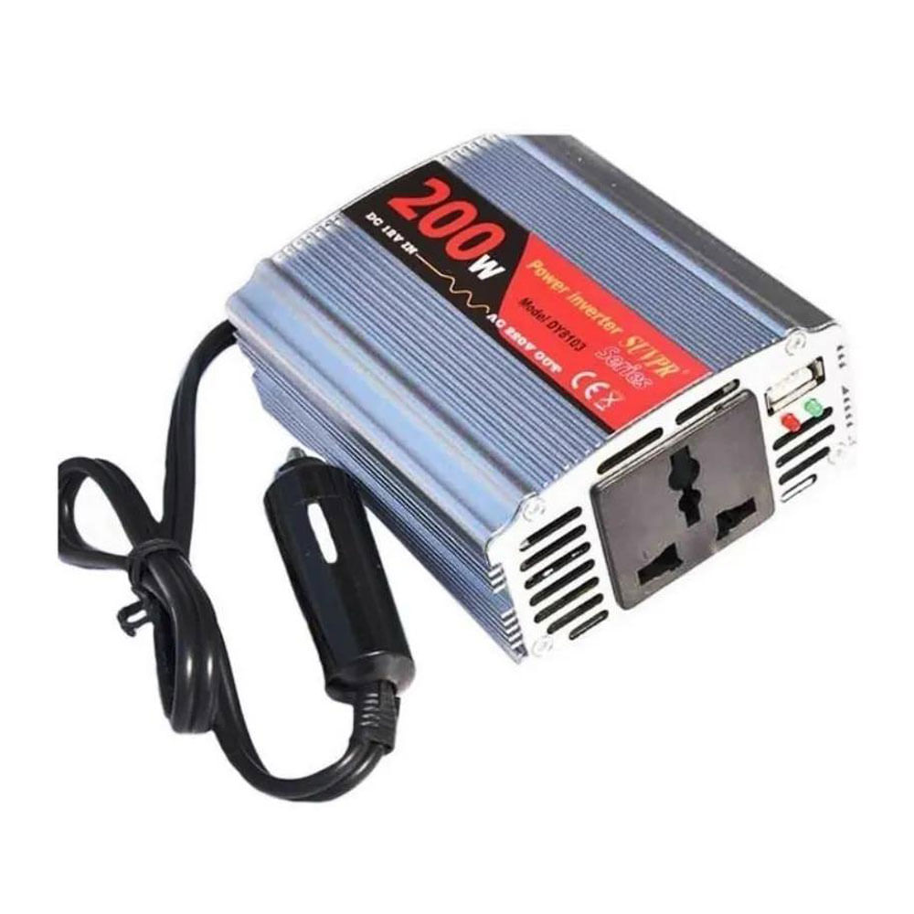 Imagen 1 del producto Inversor de corriente 220W para auto, salida AC 220V, 2 puertos USB, portátil, ideal para celulares, laptops y equipos de baja carga