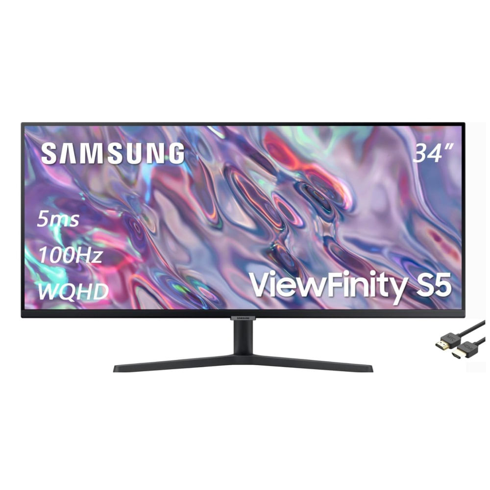 Monitor Samsung Viewfinity LS34C500GALXPE, S5 34C500 34" LCD VA, Ultra-WQHD, HDMIx2/DP, negro