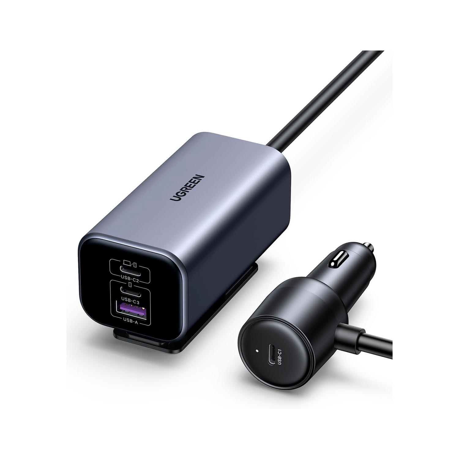 Imagen 1 del producto Cargador de coche Ugreen EC706, 150W, 4 puertos USB-C/USB-A, tecnología GaN, gris