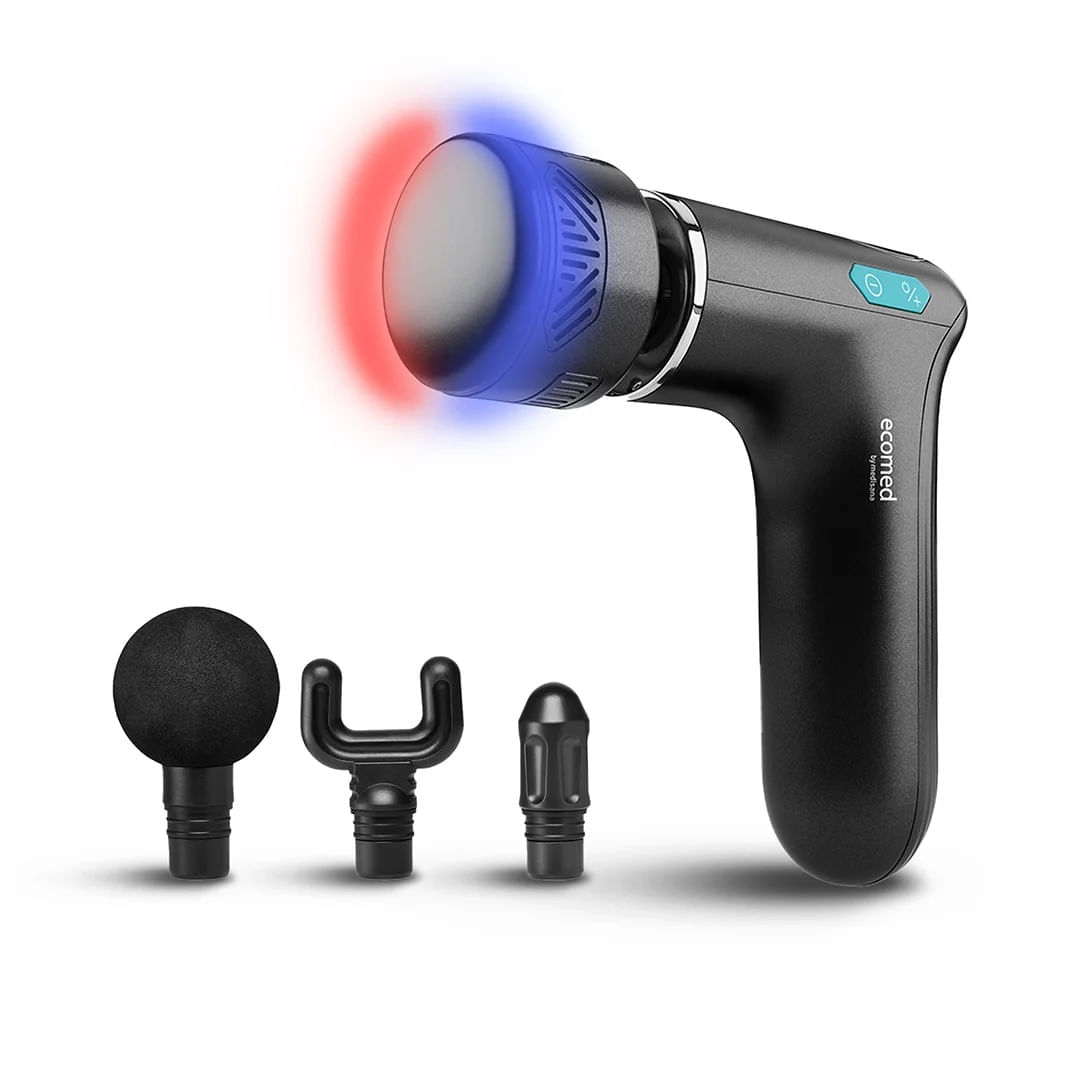 Imagen 2 del producto Mini masajeador MG-50E ECOMED, función calor y frío, 3 accesorios, vibración 2 niveles, portátil, ergonómico