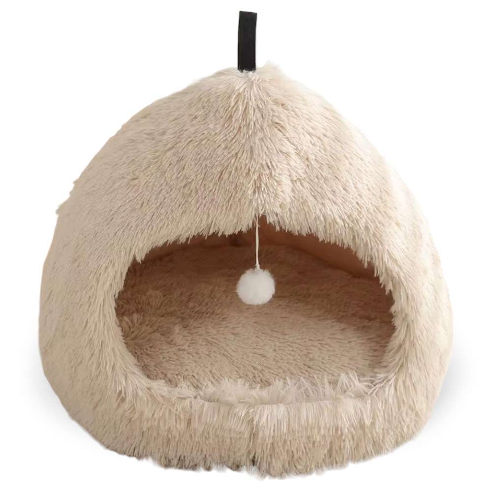 Cama cueva para mascotas grande, suave y acogedora, ideal para gatos y perros pequeños, beige