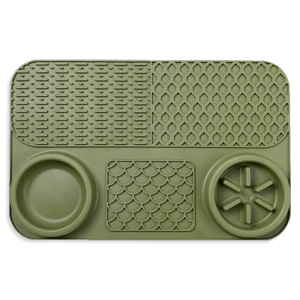 Comedero lento silicona antideslizante, anti ansiedad para perros y gatos, Lick Mat interactivo, verde