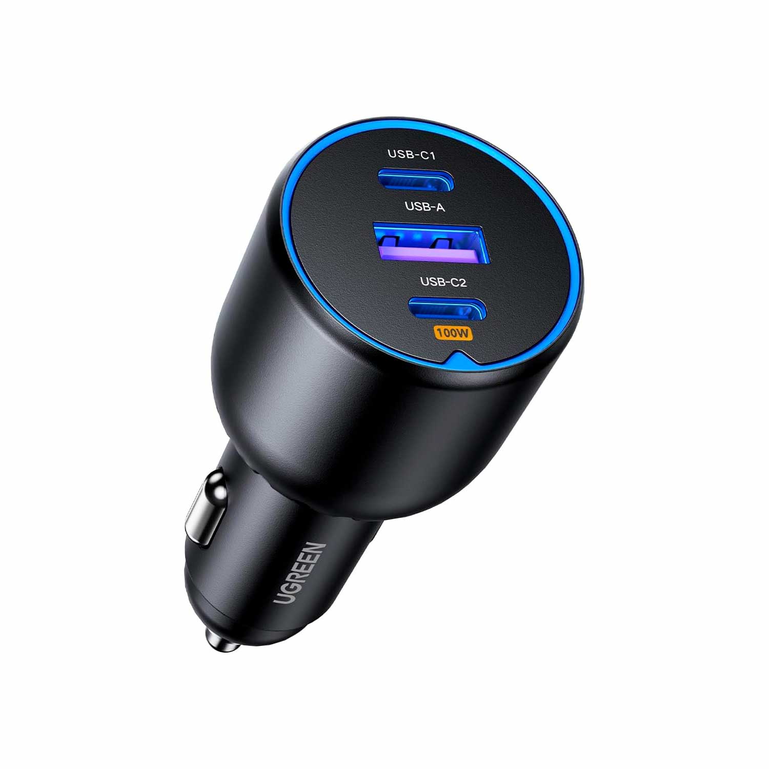 Imagen 1 del producto Cargador auto Ugreen, 130W, 2 puertos USB-C, 1 USB-A, carga rápida, Power Delivery, QC 3.0, EC705, gris