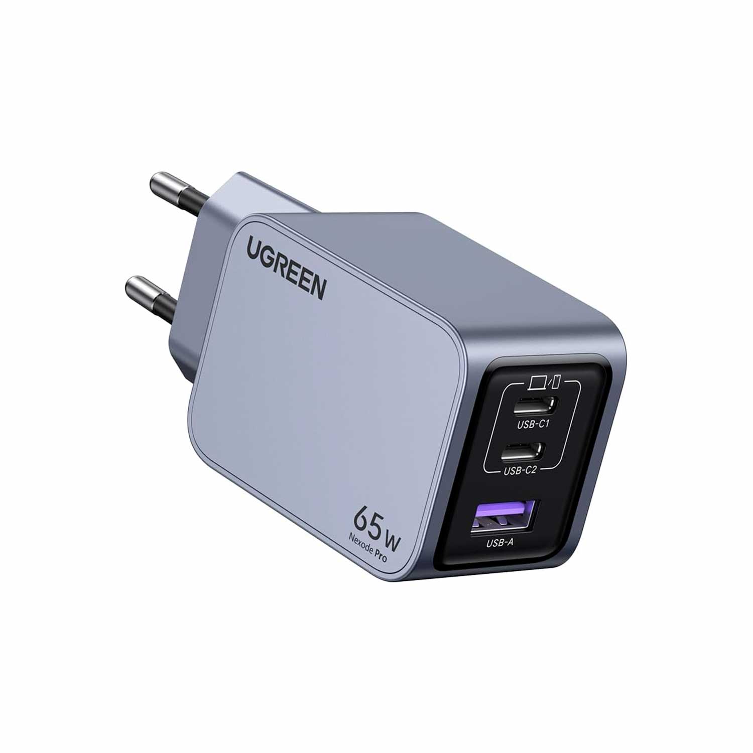 Cargador Ugreen Nexode Pro, 65W, carga rápida, 3 puertos USB-C, tecnología GaN, gris