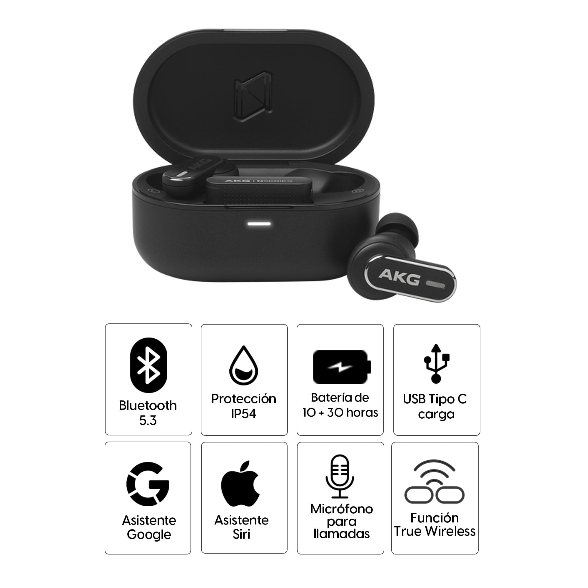 Imagen 2 del producto Audífonos bluetooth True Wireless AKG N5 Hybrid ANC, sonido Hi-Res, hasta 40 horas, resistentes IP54, carga rápida, negro