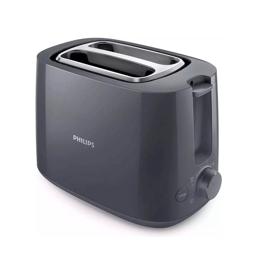 Tostadora Philips HD2581, 8 niveles, 2 panes, calienta bollos, desconexión automática, negra