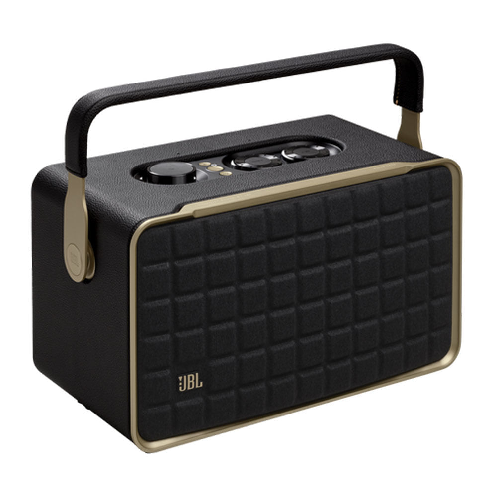 Parlante Bluetooth portátil JBL Authentics 300, diseño retro, 100W, hasta 8 horas, Wi-Fi, asistente de voz, control por app JBL One, negro