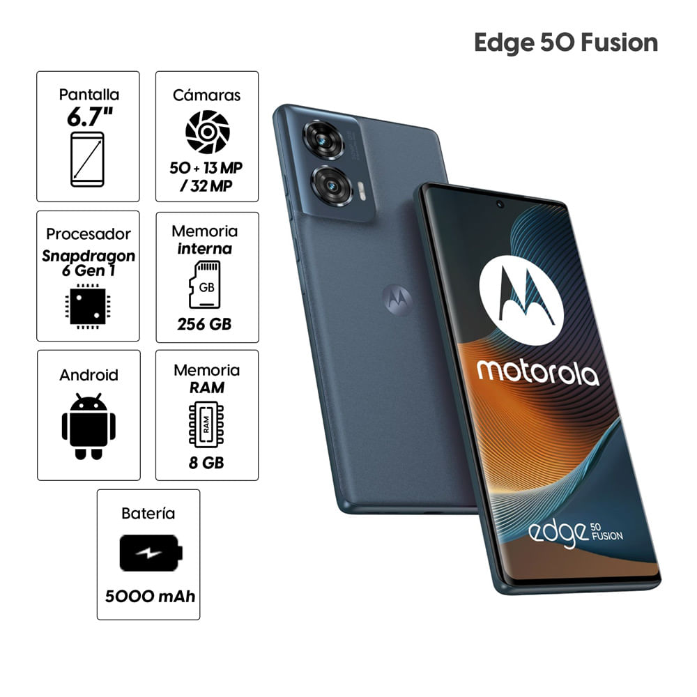 Imagen 2 del producto Celular Motorola Edge 50 Fusion 256GB, 8GB RAM, cámara trasera 50MP y frontal 32MP, 6.7"", verde azulado