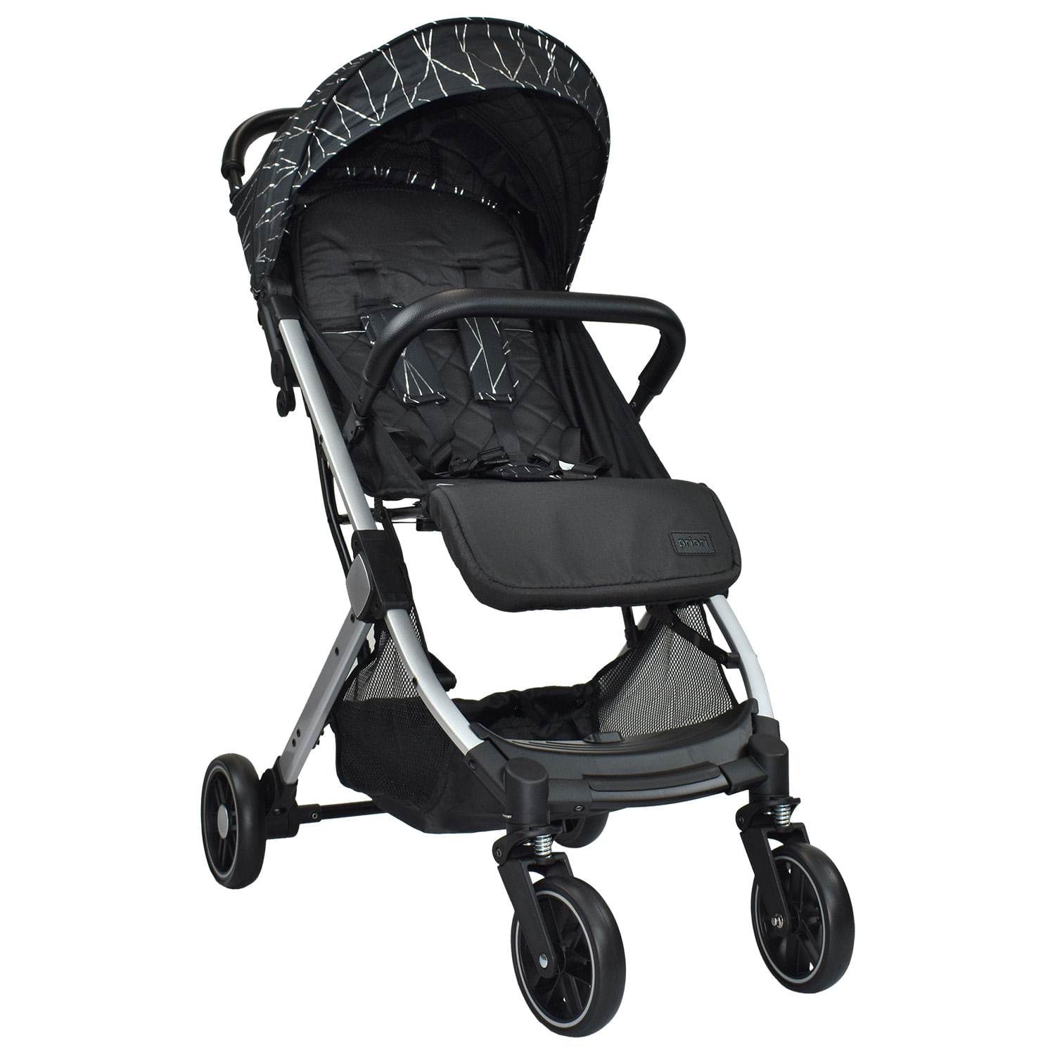 Coche maleta Priori Argus, plegado compacto a una mano, multiposiciones, canasta 4.5 kg, negro plateado